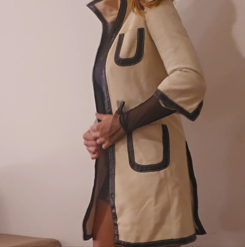 Dsquared Italian Tailoring Coco Cream Black Piping Art House Trench Coat Xs S 40 - Picture 5 of 10